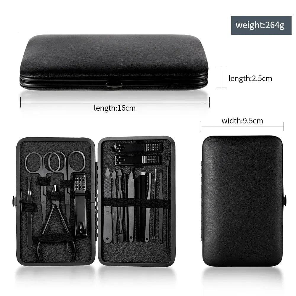BLACK STAINLESS STEEL 18 PIECES MANICURE SET – NAIL CLIPPER & PEDICURE KIT FOR HOME BEAUTY CARE