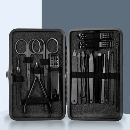 BLACK STAINLESS STEEL 18 PIECES MANICURE SET – NAIL CLIPPER & PEDICURE KIT FOR HOME BEAUTY CARE