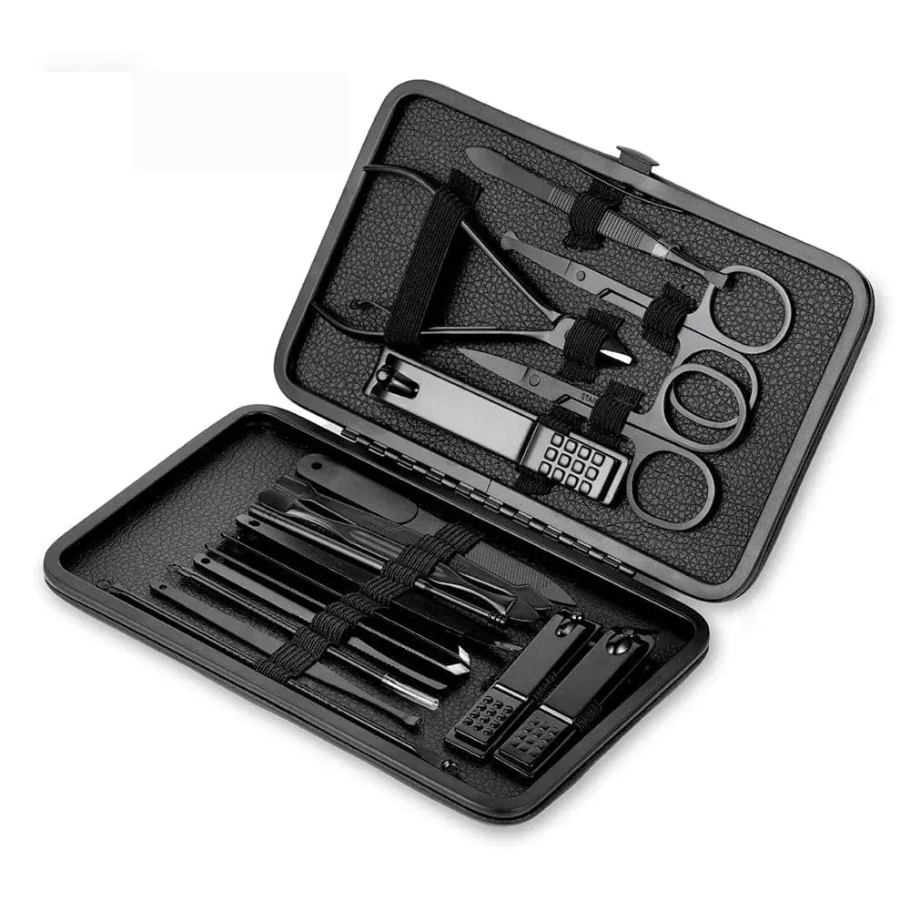 BLACK STAINLESS STEEL 18 PIECES MANICURE SET – NAIL CLIPPER & PEDICURE KIT FOR HOME BEAUTY CARE