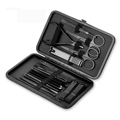 BLACK STAINLESS STEEL 18 PIECES MANICURE SET – NAIL CLIPPER & PEDICURE KIT FOR HOME BEAUTY CARE